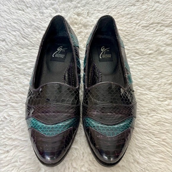 Giorgio Brutini Snakes skin Black/Teal Genuine Leather Slip On Shoes size 8.5 main image 8